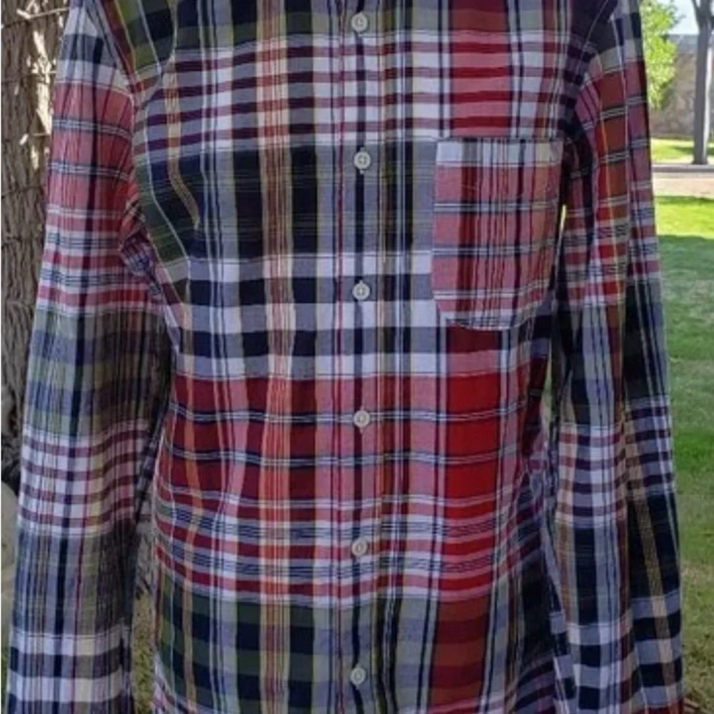 J. Crew Men's Red and Blue Plaid Button Down Shirt